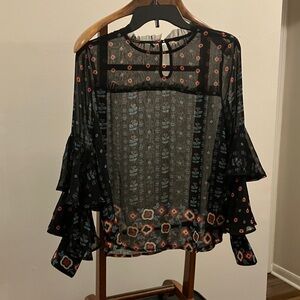 Buffalo David Bitton Black Floral Sheer Blouse